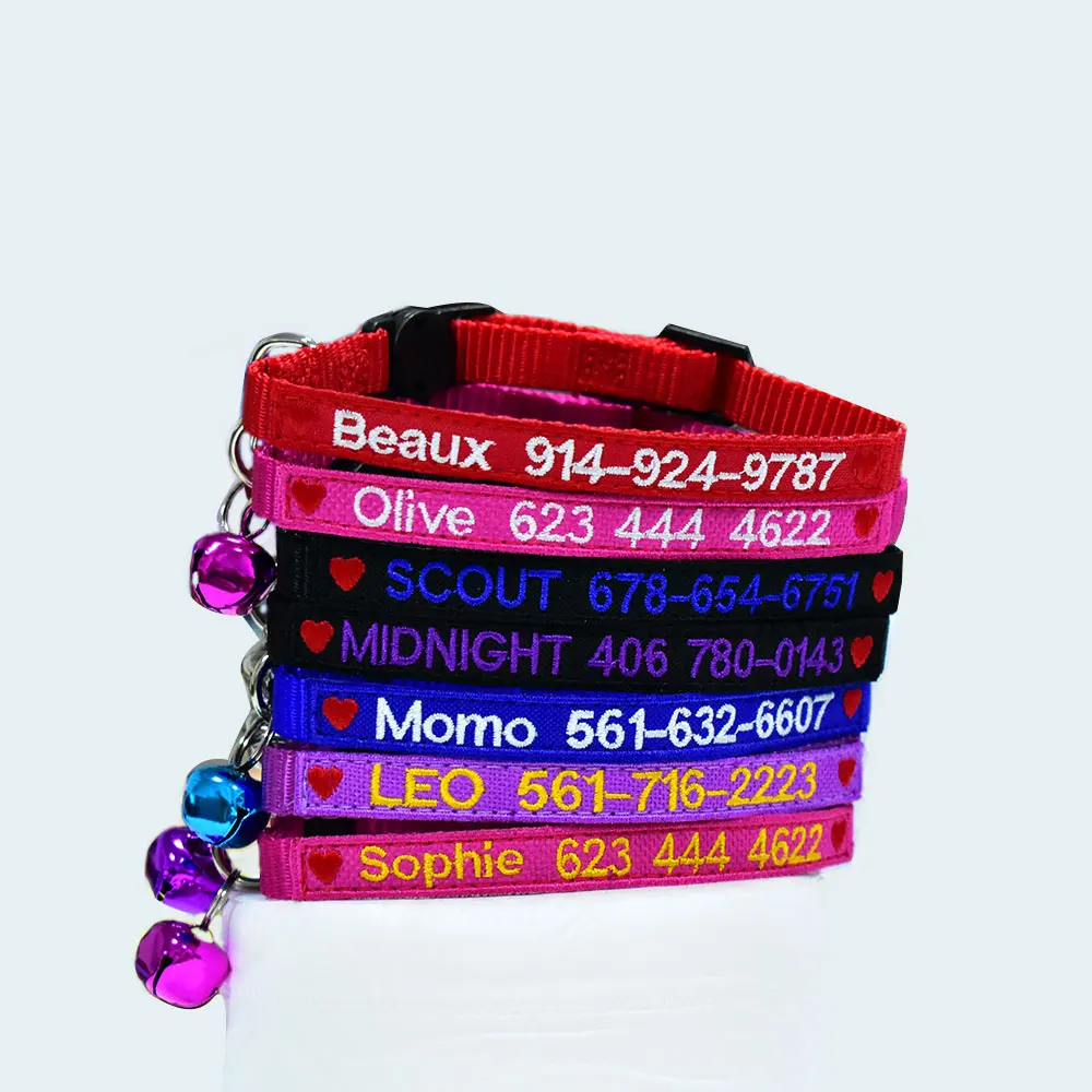 Collier Pour Chat Personnalise Avec Cloche Brodee Avec Nom D Animaux Numero De Telephone Accessoires Aliexpress