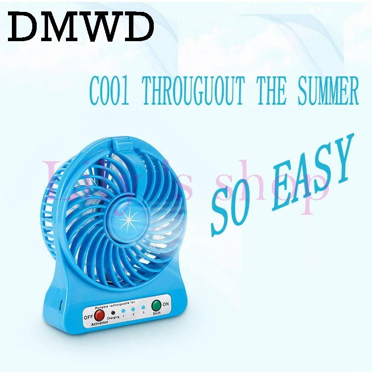 

DMWD MINI portable handheld usb air conditioning fan battery rechargeable LED light cooling fan 3 gear speed Desktop lamp Cooler
