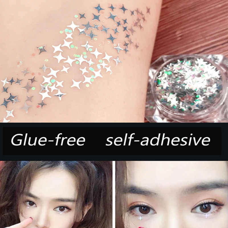 

Four-cornered star glitter eye makeup shimmers gel facial paste stage flash performance makeup glue-free