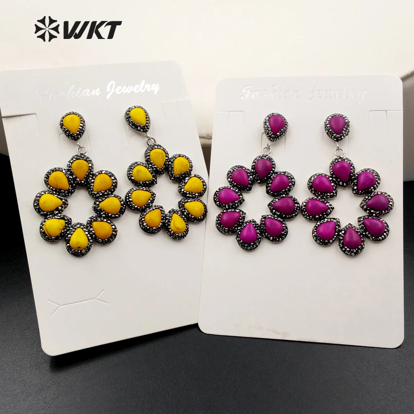 

WKT WT-RE038 Fashion Dangle Rhinestone Earring Flower Shape Earring Rhiestone Pave Dedicate Jewelry Natural Stone Ladies Earring