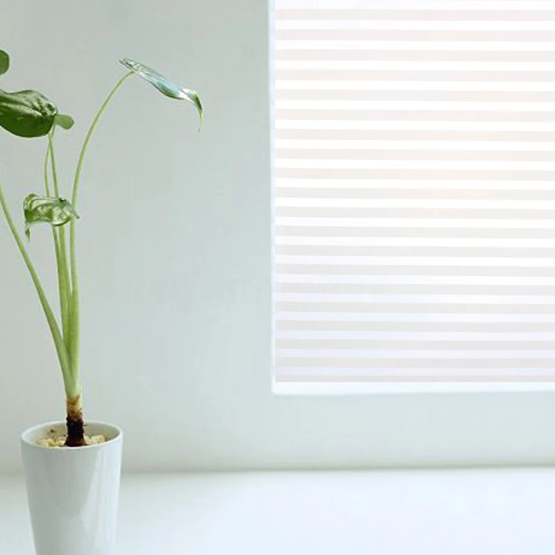 PVC 45x150cm Waterproof Privacy Frosted Glass Window Film Striped Sticker Home