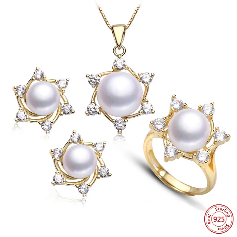 

Konduki Fashion Natural Freshwater Pearl Star Jewelry Sets For Women 925 Silver Pendant Ring Earring Top Quality Gift Wholesale