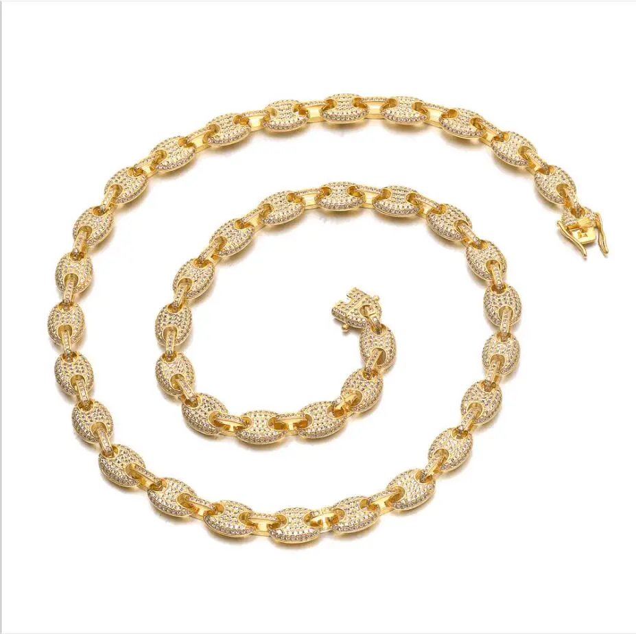 Для мужчин хип хоп проложить настройки Циркон кофе в зернах цепи ожерелья для мужчин модные 9 мм/24 дюймов длинная цепочка цепочки и ожерелья - Окраска металла: Золотой цвет