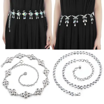 

Women Pearl Belt New Crown Pendant Accessories Dance Waist Chain Creative Belly Dance Water Drill Pendant Fashion Pearl Belt