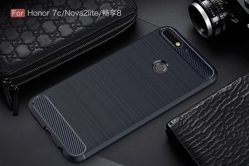 Reaoom Phone Case for Huawei Honor 7C Carbon Fiber Texture Back Cover for Huawei Nova 2 Lite Enjoy 8 Brushed Soft TPU Shell Capa (11)