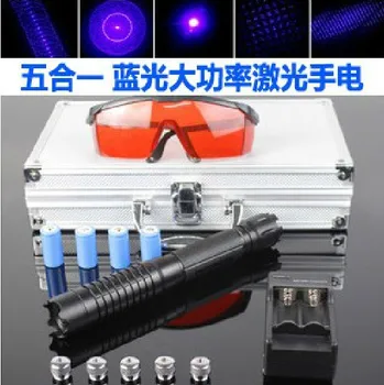 

Strong power Military 200w 200000m 450nm Blue laser pointer Flashlight Light Burning match candle lit cigarette wicked+Glasses