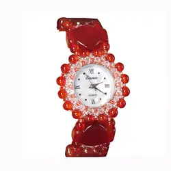 Горячие стильные часы женские деньги MS натуральный красный агатовый браслет часы оптом ювелирные часы восстановление древних способов