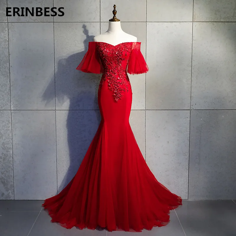 

Vestido De Festa Sweertheart Mermaid Evening Dresses Long Dress 2020 Fashion Robe De Soiree Half Sleeve Burgundy Evening Dress