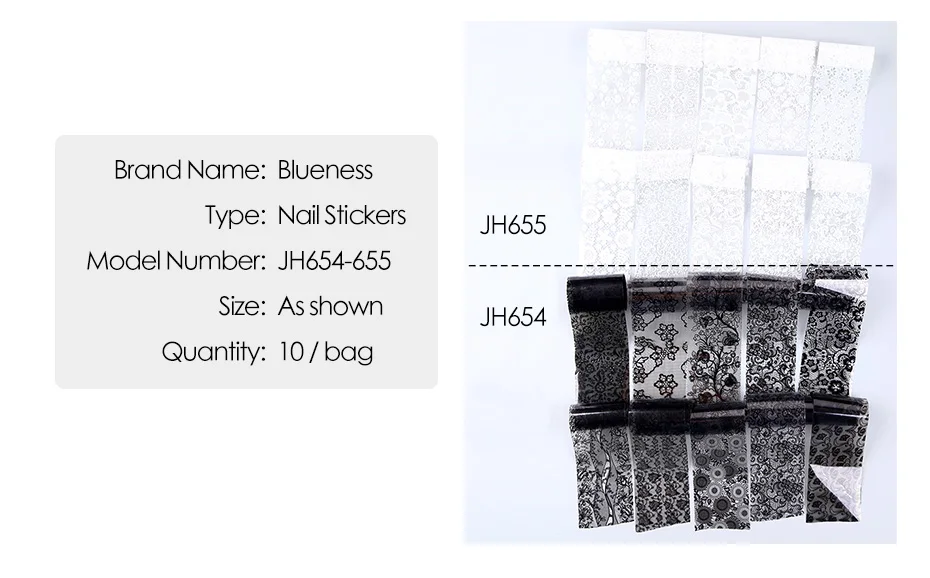 Синева 10roll/комплект наклейки для ногтей черный, белый цвет ногтей Фольга передачи Наклейки кружевное платье с цветочным рисунком смешивания Дизайн Маникюр DIY Дизайн ногтей Аксессуары Наклейки