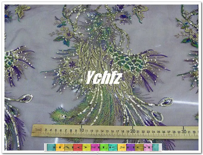 

2color sequin paillette peacock lace mesh fabric embroidery net placements fabric 30cm*50cm