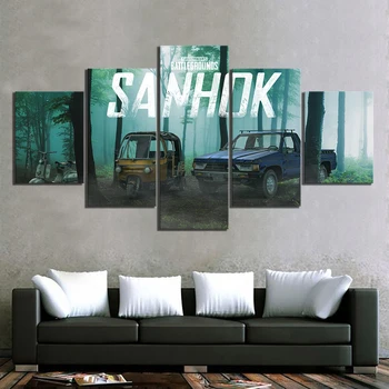 

5 Piece Pubg Sanhok Video Game Poster Wall Stickers HD Cartoon Forest Paintings Landscape Wall Art for Home Decor