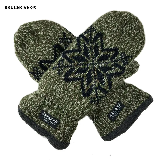 Bruceriver Mens Snowflake Knit Mittens with Warm Thinsulate Fleece Lining