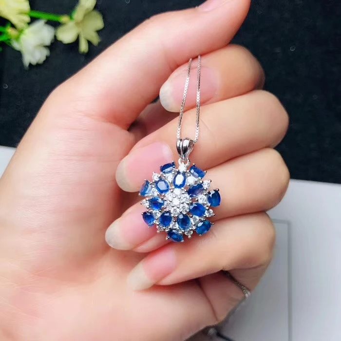  Collier pendentif en pierres précieuses naturelles saphir bleu collier pendentif en argent S925