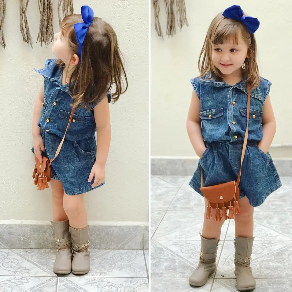 Girls Denim Shorts Blue Jean Overalls Sleeveless Rompers Summer Children's Clothing Newborn Baby Girl Jumpsuit Clothes 2-6Y