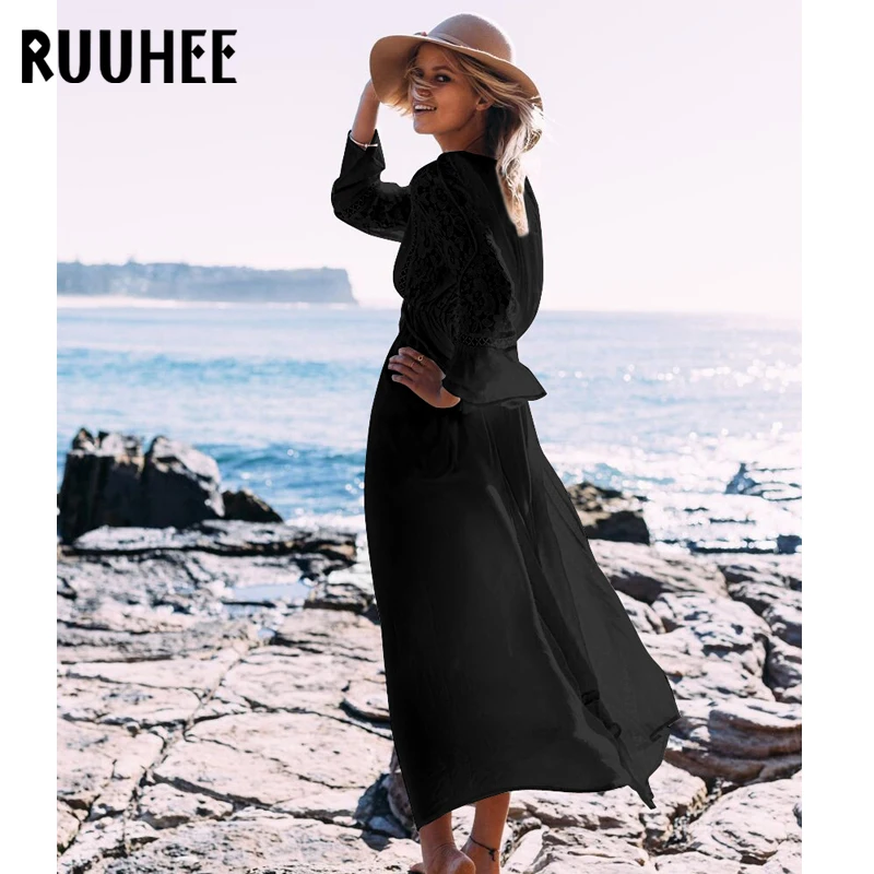 Женский купальный костюм RUUHEE с v образным вырезом и поясом пляжная одежда летнее