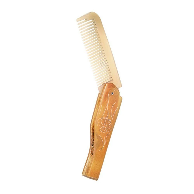 Мини-Складная расческа для волос, расческа для бороды для мужчин, Антистатическая натуральная расческа для рога