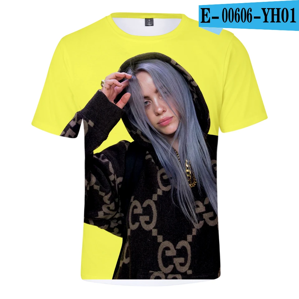 Billie Eilish, новинка, 3D футболка, для мужчин, летняя мода, хип-хоп, Harajuku, повседневная одежда, Billie Eilish, 3D, для девочек, желтая футболка - Цвет: Многоцветный