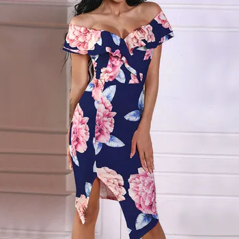 

Women Sexy Off Shoulder Summer Dress Casual Step Print Short Sleeves Sexy Party Mini Dress Summer Dress 2019 Vestidos