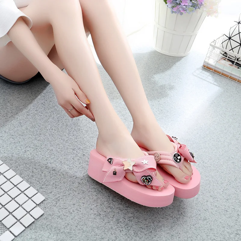 2017 New Korean Summer Style Non-slip Slippers Flip Flops Online Cheap High Heels Platform Shoes47