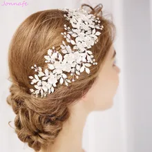 Jonnafe Fashion Bridal White Leaf Crown Women Prom Tiara Headband Rhinestone Wedding Hair Piece Accessories Jewelry