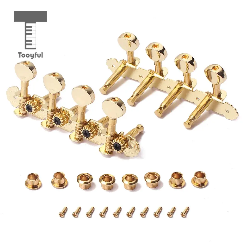 Tooyful 2 Pieces Iron 4L 4R Tuner Tuning Pegs Machine Heads Gold Set for Mandolin/8 Strings Guitar Replacement Parts