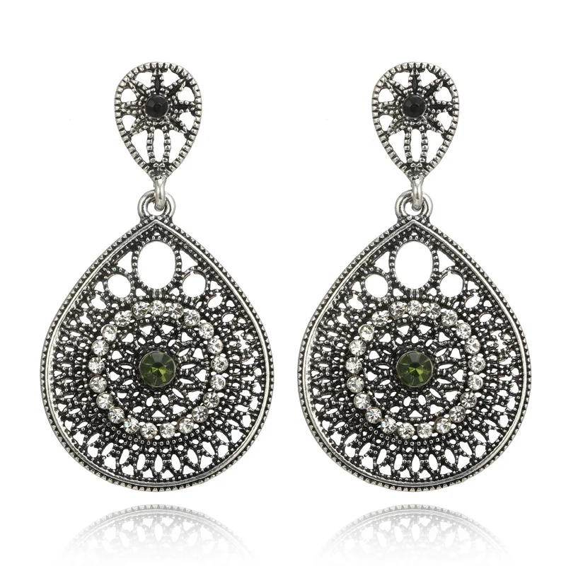 2018 Boho зеленый цвет большой камень кристалл Gypsy Этнические серьги Винтаж бусы Круг