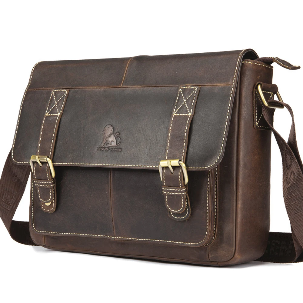 Brand Genuine Leather Men's Messenger Bags Diagonal Bag Retro Style ...