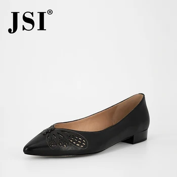 

JSI Office Dress Shoes Woman Genuine Leather Shallow Hollow Out Flat Shoes Ladies Butterfly Fashion Pointed Toe Pumps JP38-2
