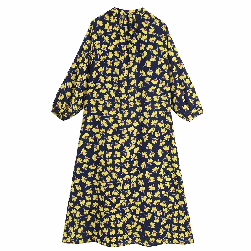 Buy 2019 Women fashion flower printing shirtdress single breasted chic midi Dress pleats casual loose Dress Vestidos clothing DS2629