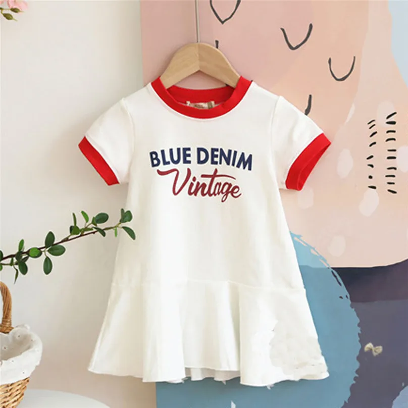 

Toddler Girls Summer Dresses Loose Style Letter Print Dress Baby Short Sleeve Dress Kids Korean Baby Dress robe fille L13