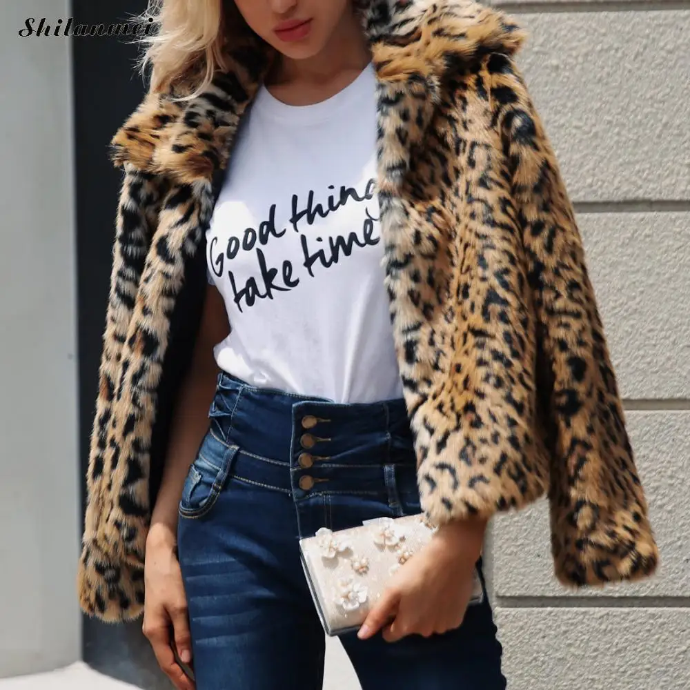 2018 Winter Women Plus Size Leopard Fur Coat Women Vintage Elegant Artificial Fur Jacket Fashion Warm Outwear Casaco De Pele Coats