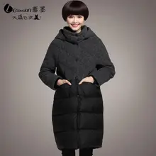 Новинка, M~ 3XL, зимние женские куртки, парка на утином пуху, шерстяная, в стиле пэчворк, с капюшоном, длинная, утолщенная, женская, свободная верхняя одежда, пальто, высокое качество