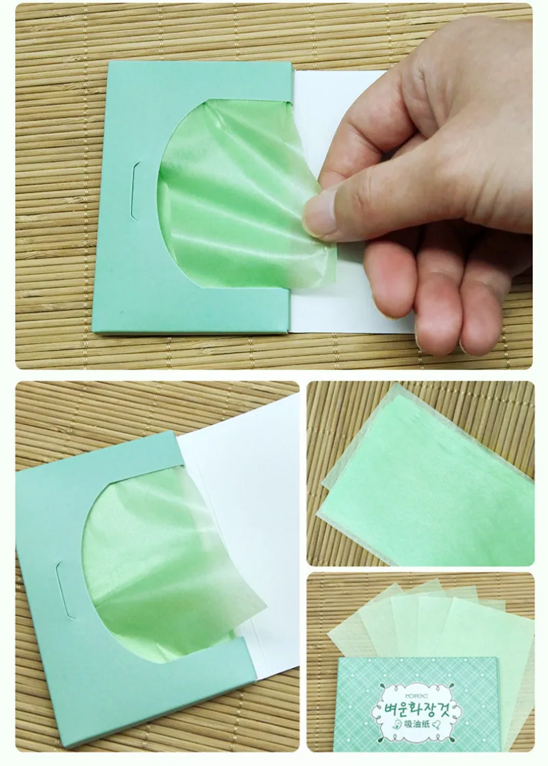 100PCS Protable Facial Absorbent Paper Oil Control Wipes Green Tea Absorbing Sheet Matcha Oily Summer Face Cleaning Tool