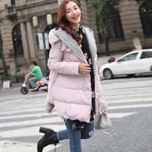 Женское пуховое пальто трапециевидной формы, стиль плаща с капюшоном, женская теплая парка, Повседневная Свободная, белая, цвета слоновой кости, черный, розовый, светло-синий, XXL, 2XL