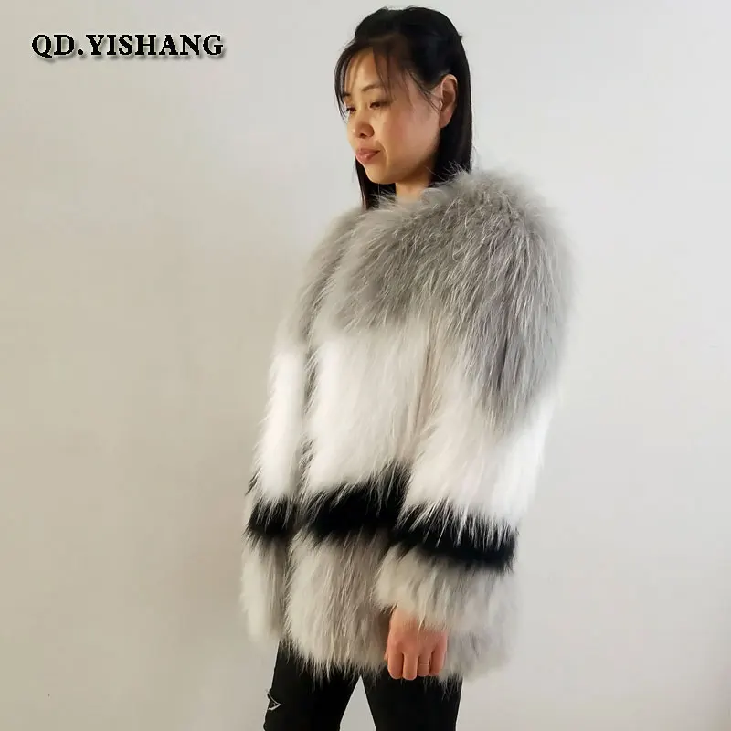 

Raccoon dog fur with fox fur braided coat Short light warm women's coat