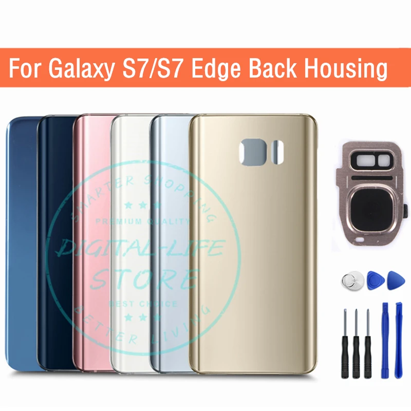 Для Galaxy S7 Edge G935 S7 G930 задняя крышка батарейного отсека Стеклянная Дверь Корпус Запасные части+ задняя камера стеклянная рамка объектива