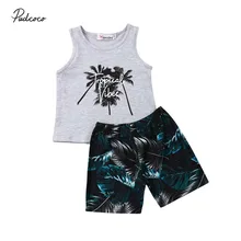 Г., брендовые милые хлопковые топы для маленьких мальчиков, футболка Короткие штаны с принтом кокосовой пальмы комплект из 2 предметов, летняя праздничная одежда, пляжная одежда