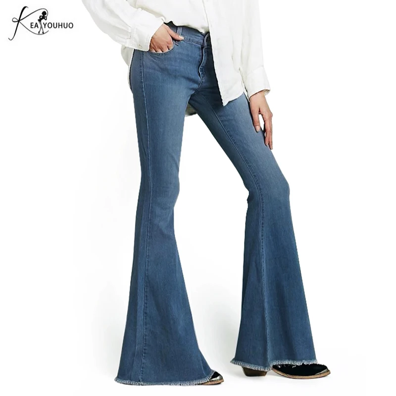 2017 Vintage Hight Waist Elastic Flare Jeans Women