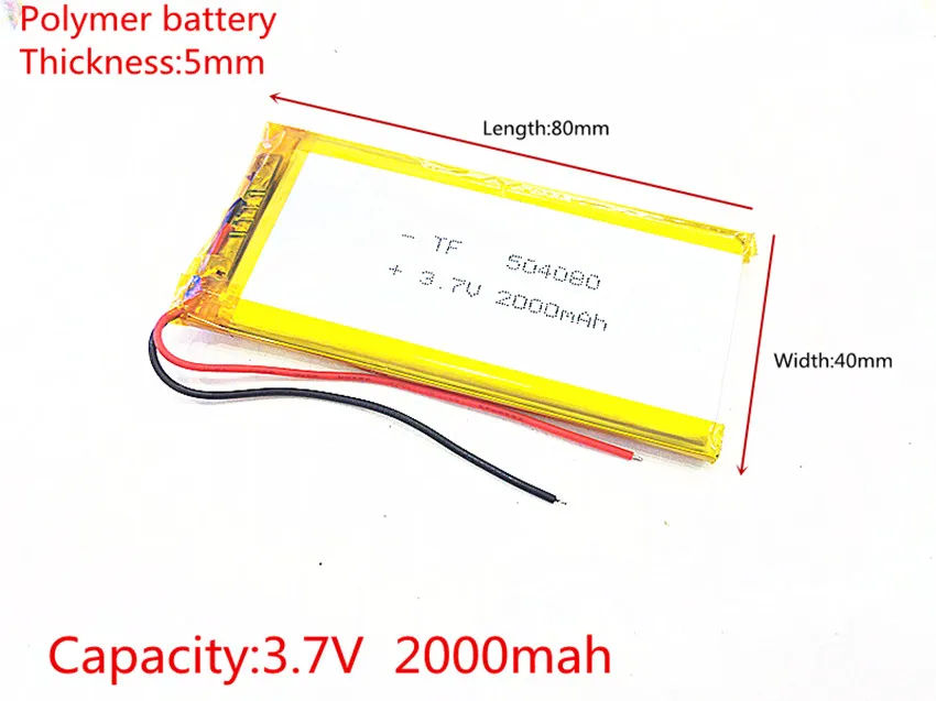 3,7 V 2000 mAh 504080 полимерный литий-ионный/литий-ионный аккумулятор для планшетных ПК, POWER BANK, pipo, cube, сотового телефона