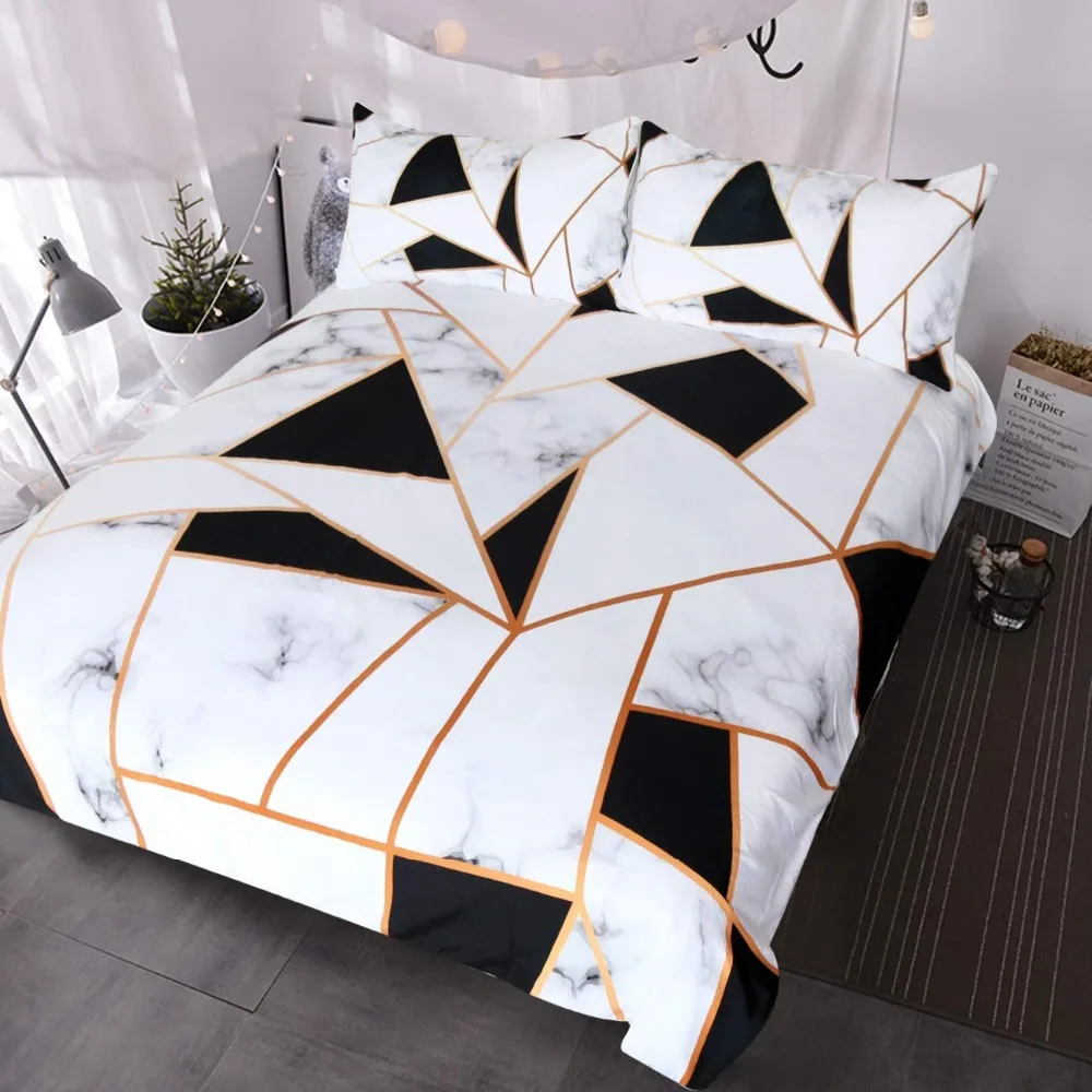 Marble Print Bedding White And Black Geometric Marble Duvet Cover