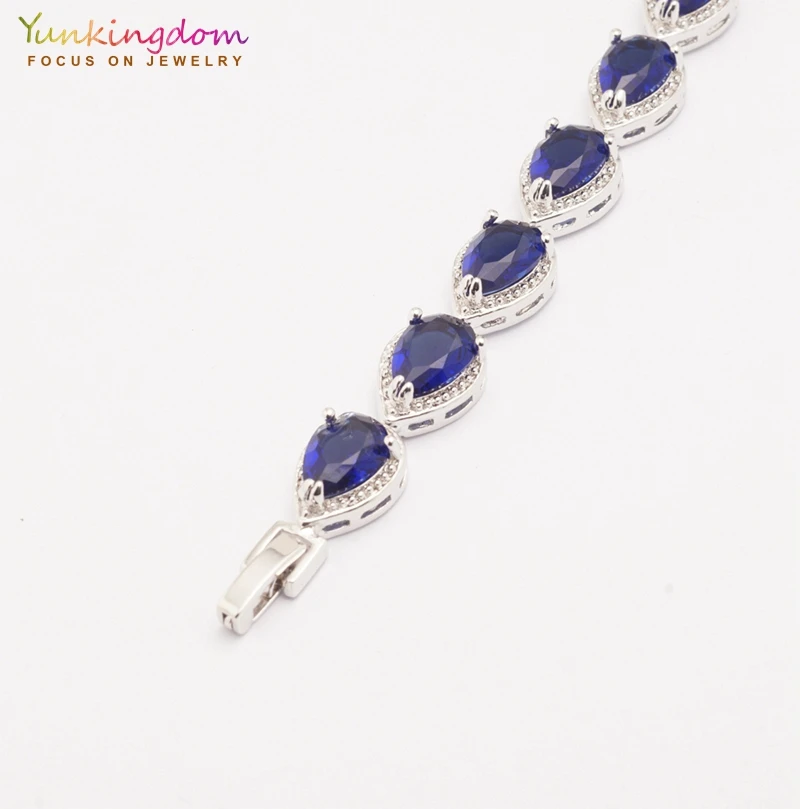 Yunkingdom OL стильные женские Кристальные браслеты и браслеты для женщин, голубые капли воды, циркониевые модные свадебные ювелирные изделия, браслет-цепочка