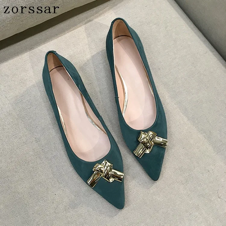 

Zorssar 2019 Fashion Women Shoes Woman Flats high quality cow suede slip on pointed toe shoes Rubber Women Ballet Flats Shoes