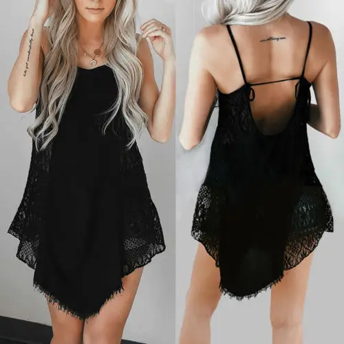 

Womens Sexy Lace Ruffle Sleeveless Top Ladies Vest Tanks Tops