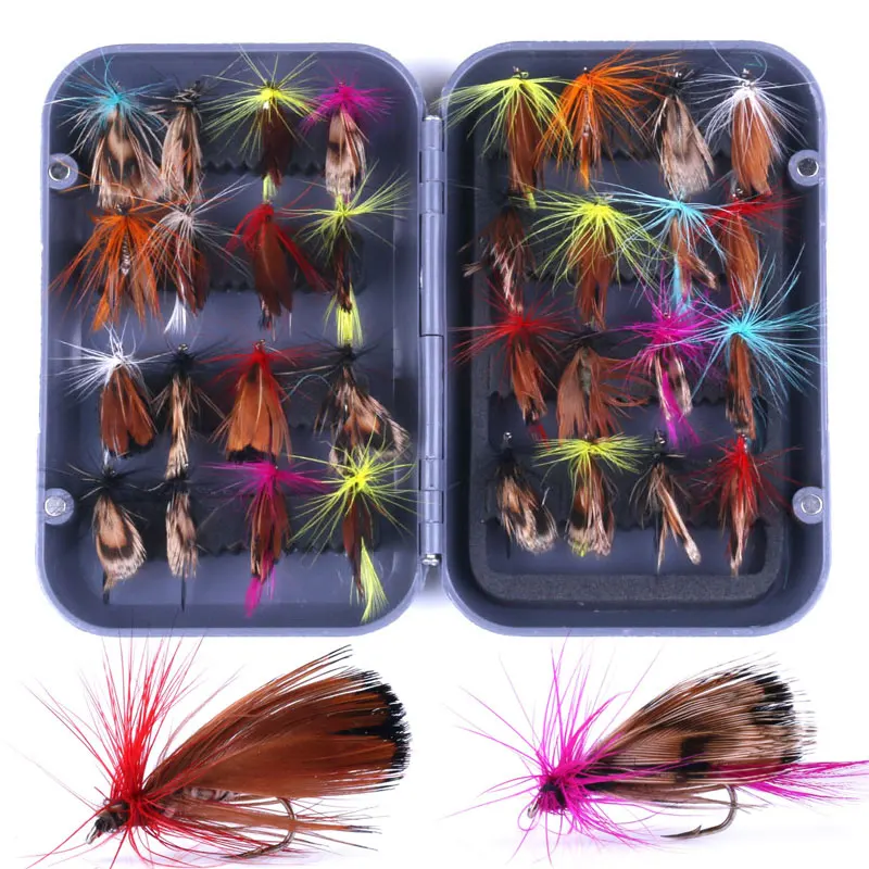 

32Pcs Fly Fishing Lure Set Artificial Insect Bait Trout Fly Fishing Hooks Tackle with Case Box ALS88
