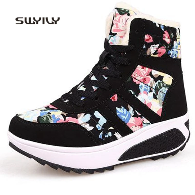 SWYIVY Women Toning Shoes Winter Warm Plus Velvet Lady Sneakers 2018 New Lace-up Thick-sole Female Slimming Short Snow Boots