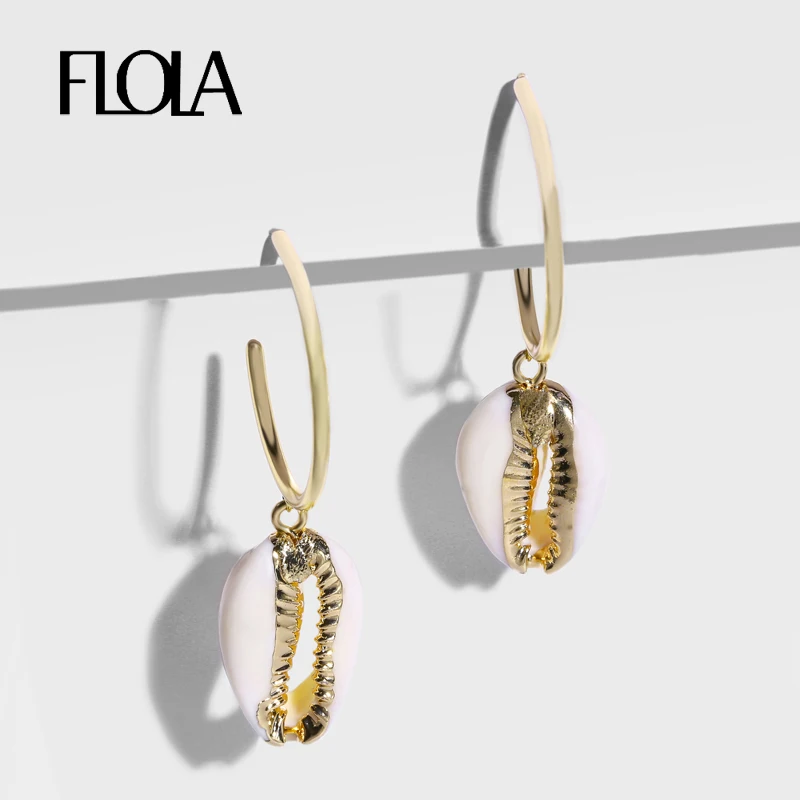 

FLOLA Summer Gold Seashell Earings Shell Woman 2019 Beach CwrieShell Earrings In Jewelry Schelp Oorbellen Dangle Earrings ersp81
