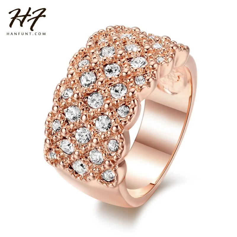 

Fully-Jewelled Wedding Ring for Women Rose Gold Color Jewelry Made with Genuine Austrian Crystals Full Sizes HotSale R020