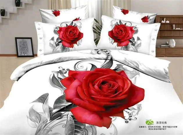 3D White red rose flower print floral romantic bedding ...