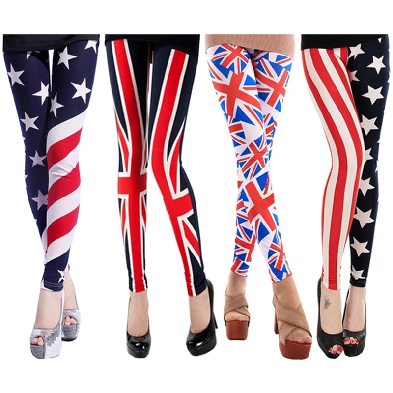 Women's Leggings U.S. And British Flag Print Slim Thin Pants Women