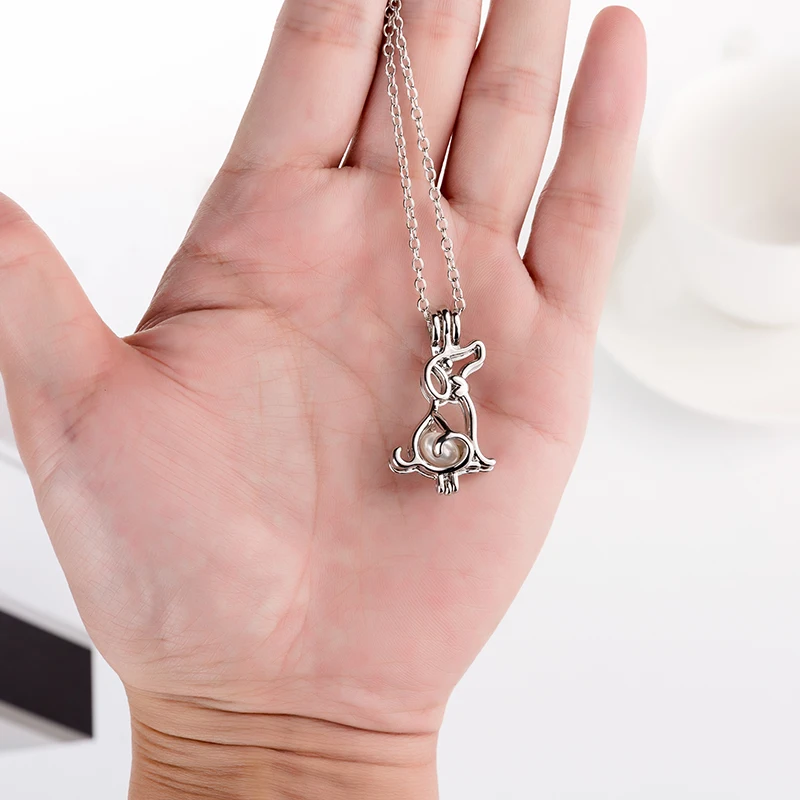 

Dog Pearl Cage Necklace Locket Pendants Vintage Aromatherapy Essential Oil Diffuser Chain Locket For Women Charm
